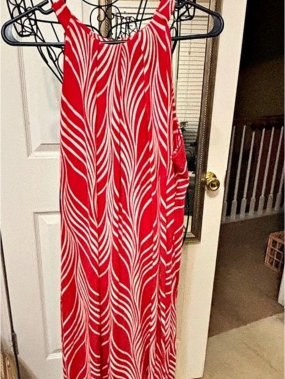 Travelers by Chico's Red & White Abstract Maxi Dress Size 2 Petite Like New